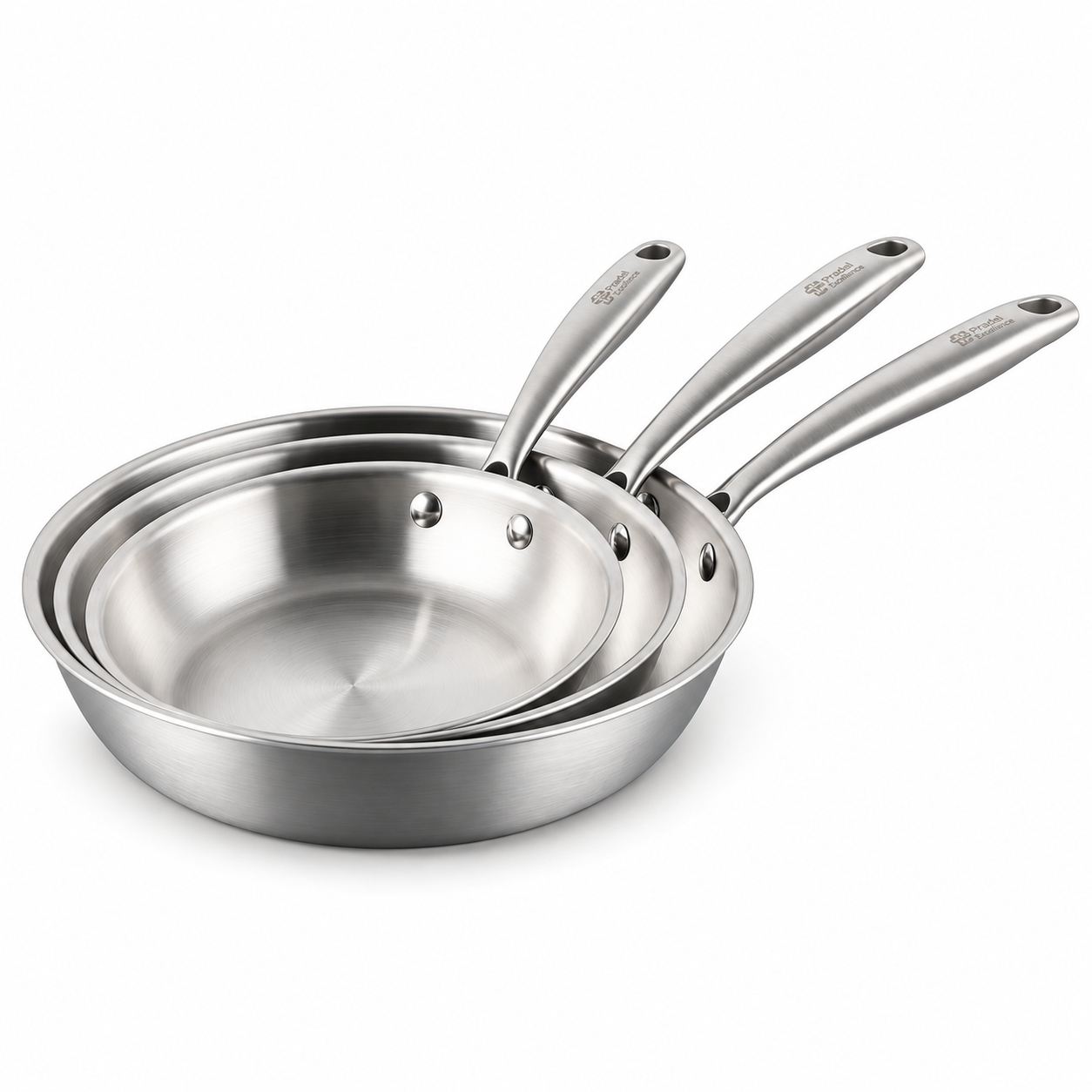 ATHENA – Set de 3 poêles inox 3-Plis Ø20 / 24 / 28 cm - ATHENA – Pradel Excellence