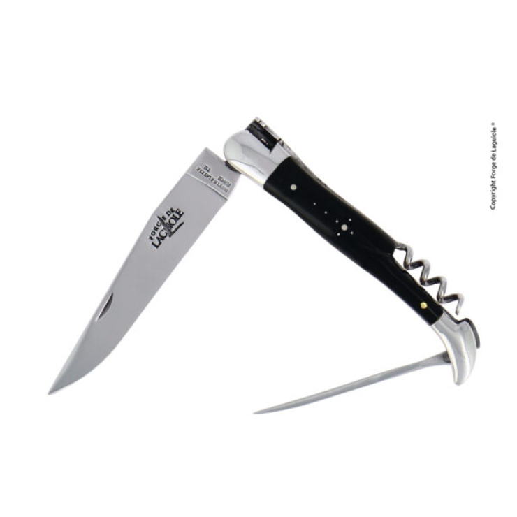 Couteau pliant 3 pièces en pointe de corne foncée mitres Inox - Couteau pliant Tradition