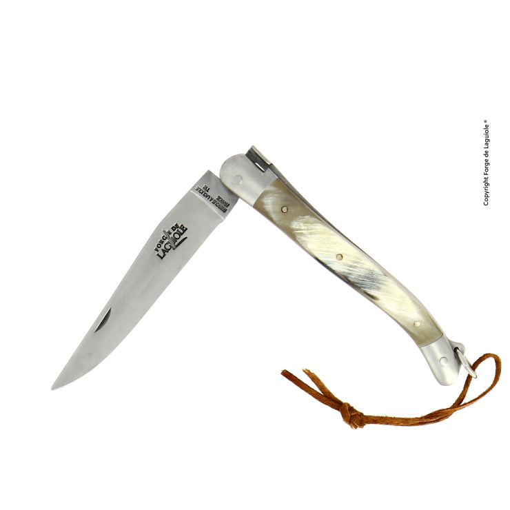 Couteau pliant en corne de vache aubrac avec lacet - Couteau pliant Tradition