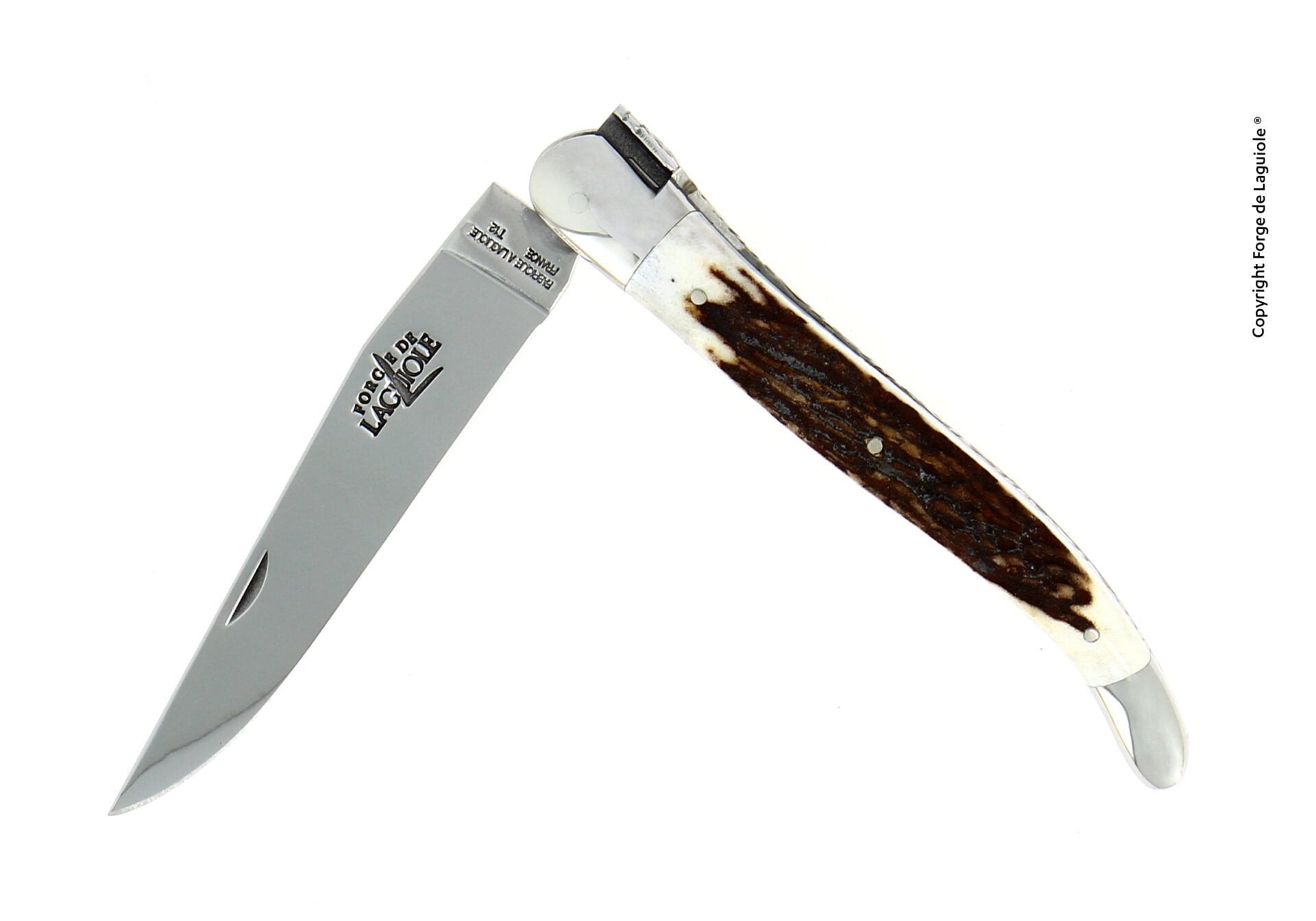 Couteau pliant en bois de cerf mitres inox finition brillante - Couteau pliant Tradition