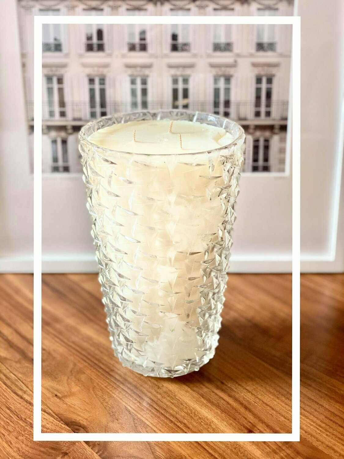 TRÉS GRANDE BOUGIE LAVANDE VERRE CISELÉ | Taille XXL - Grand Hôtel